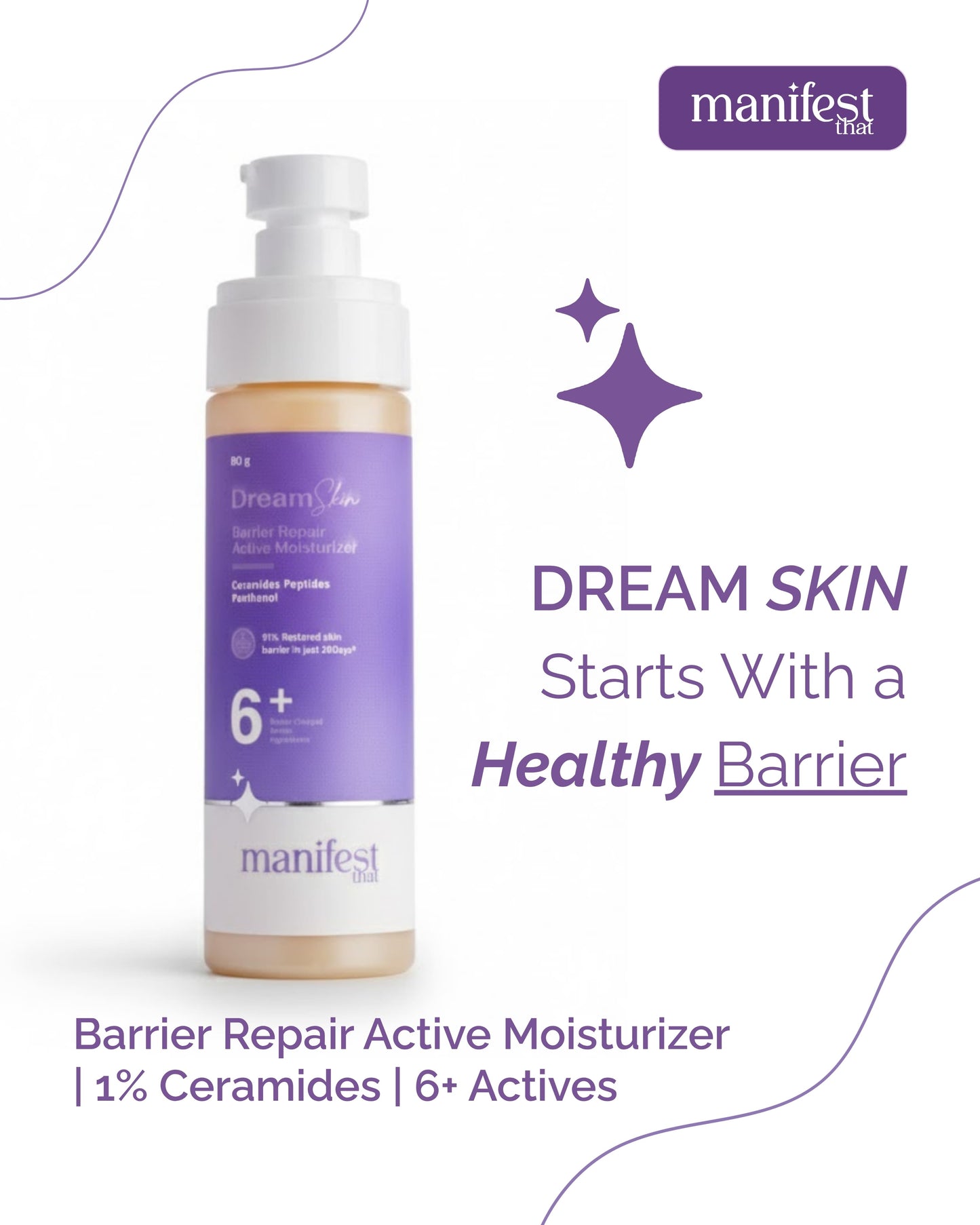 Dream Skin Barrier Repair Active Moisturizer 6+ with 1% Ceramides | Peptides | Panthenol