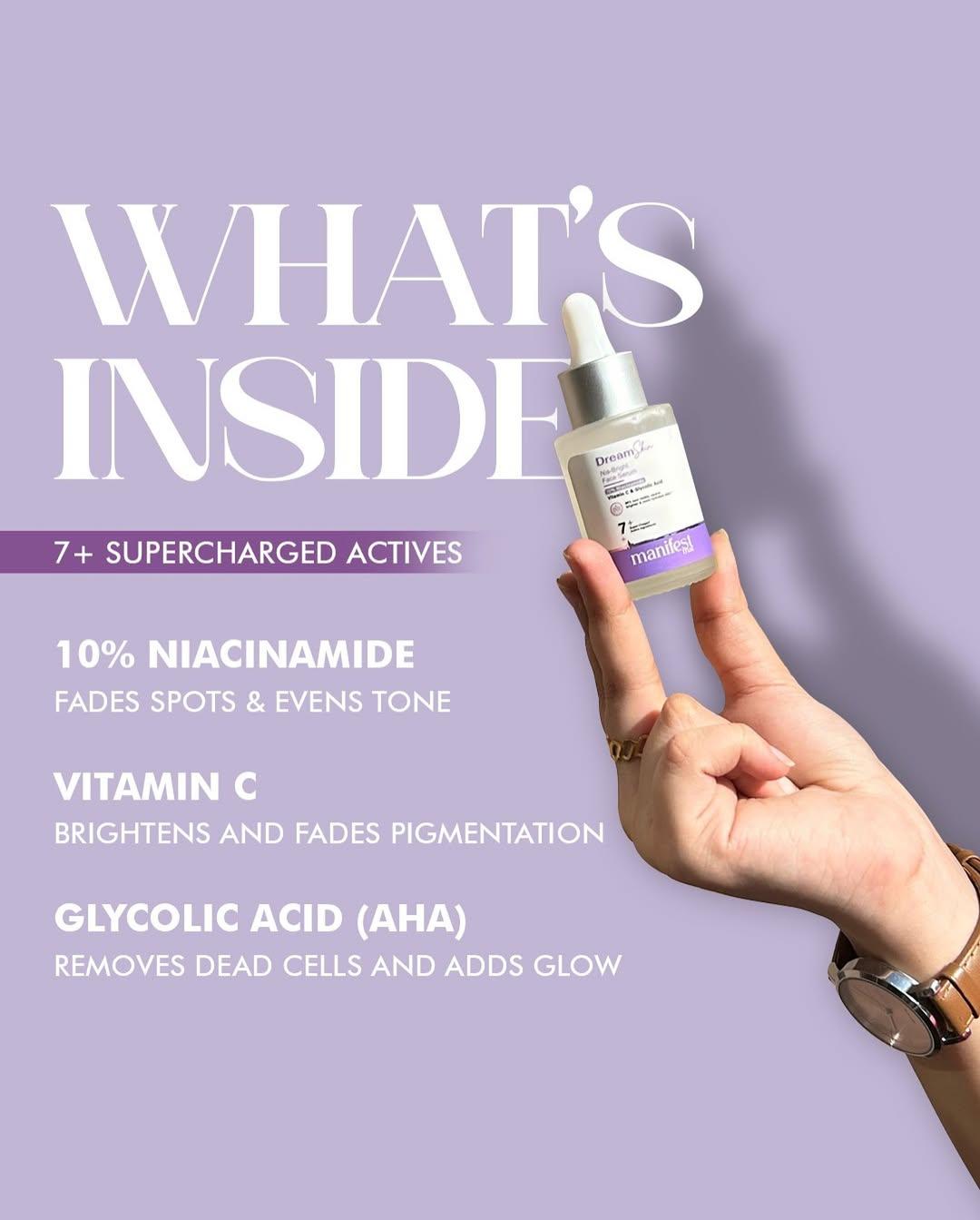 Dream Skin Nia-Bright Face Serum 7+ with 10% Niacinamide | Vitamin C | Glycolic Acid